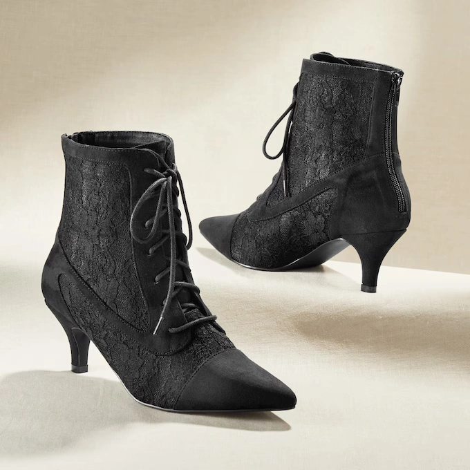Lace and Faux-Suede Bootie for Women with Back Zip and 2.5" Heel