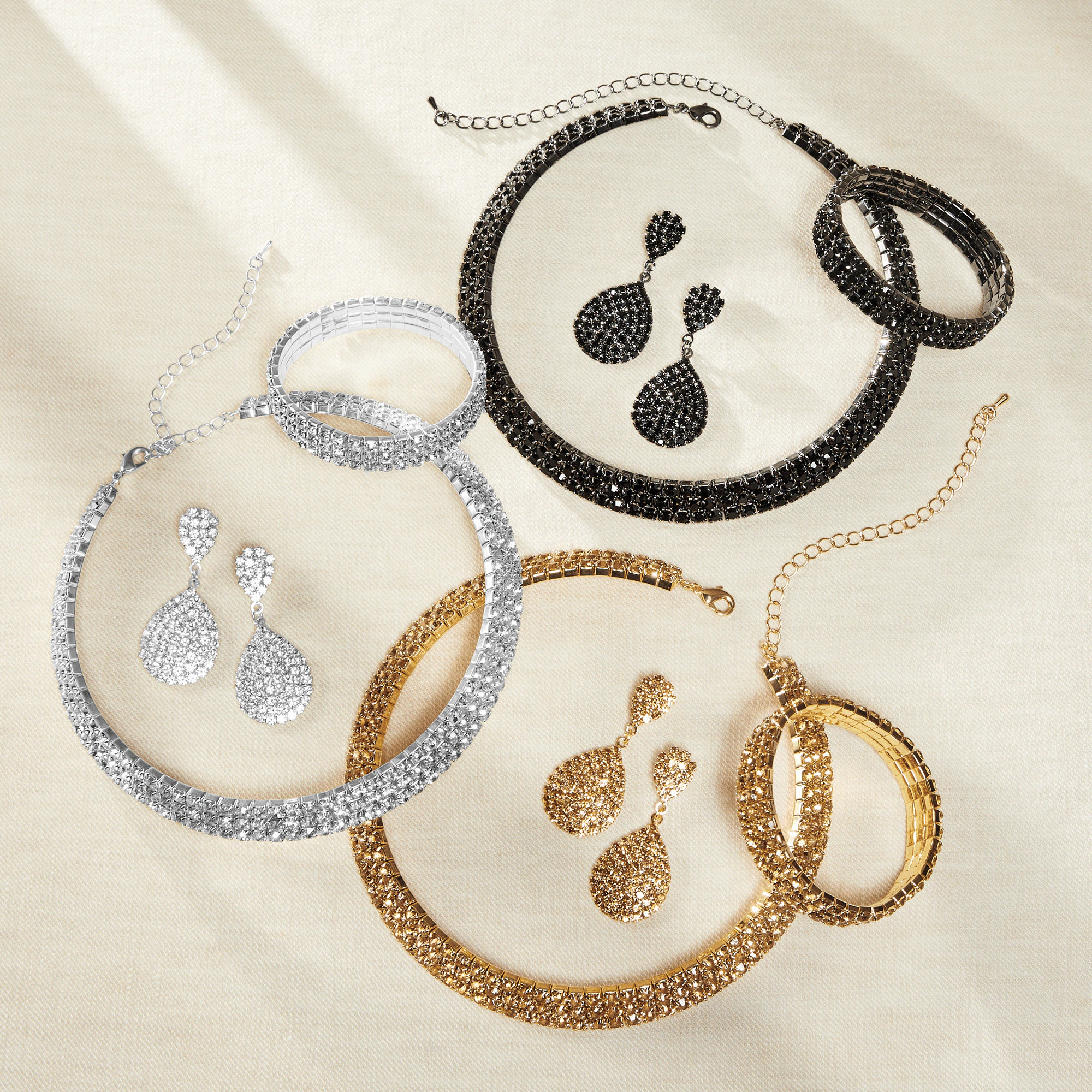 Silvertone Sparkling Crystal Jewelry Set with Necklace, Bracelet, and Earrings