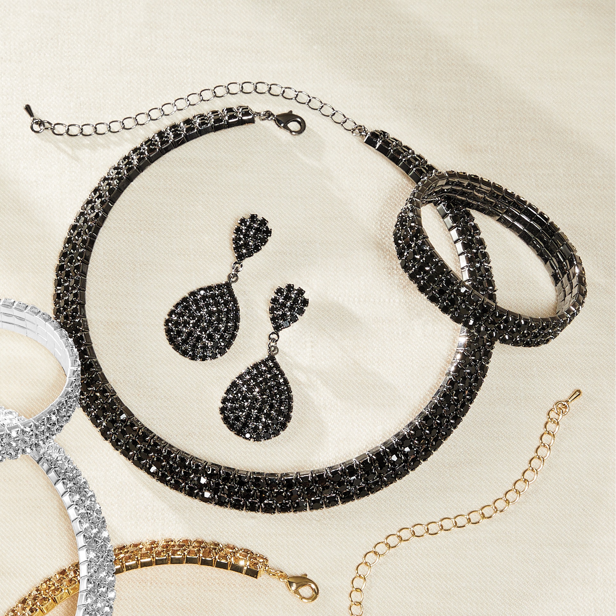 Silvertone Sparkling Crystal Jewelry Set with Necklace, Bracelet, and Earrings