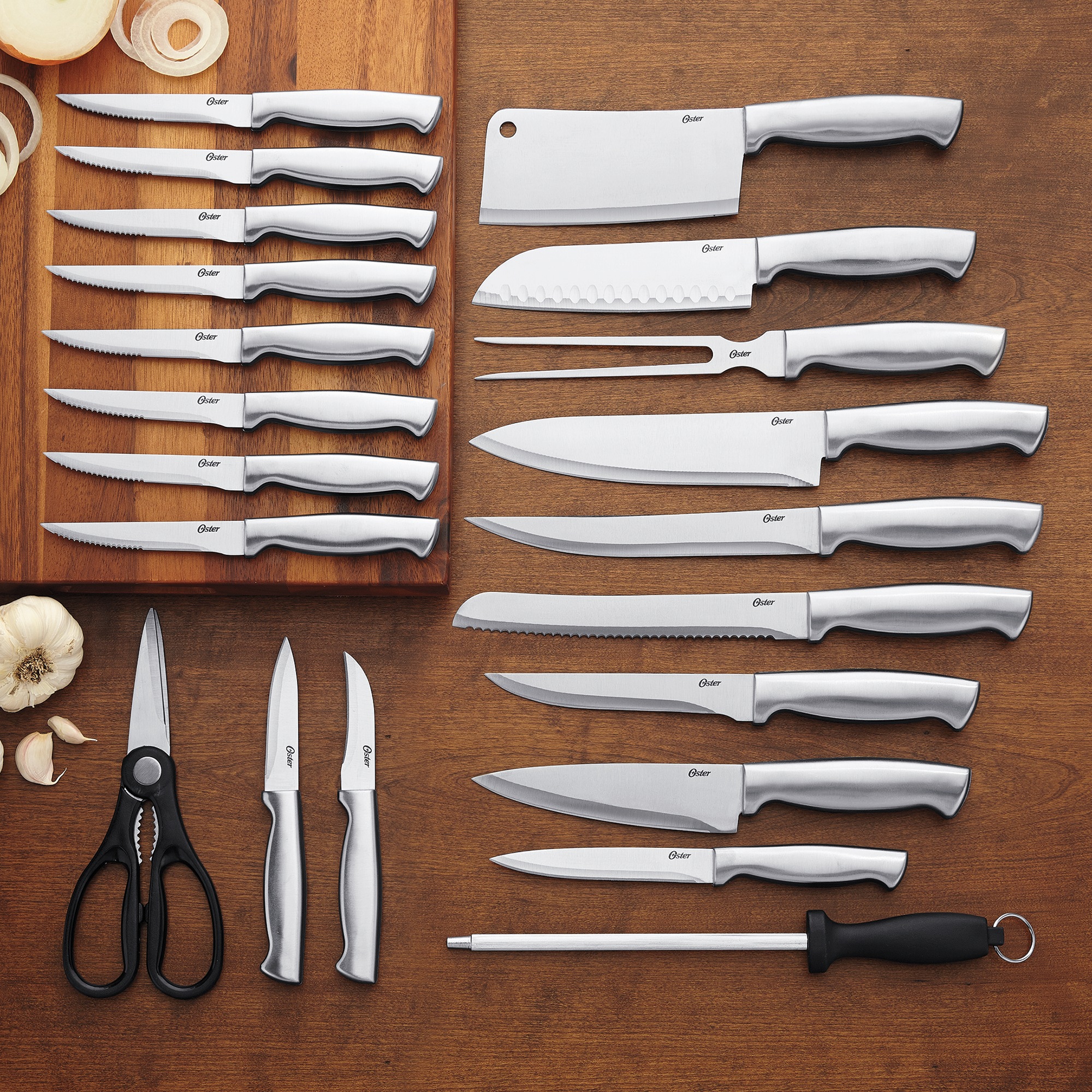 Oster 22-Piece Baldwyn Knife Block Set with Stainless Steel Cutlery
