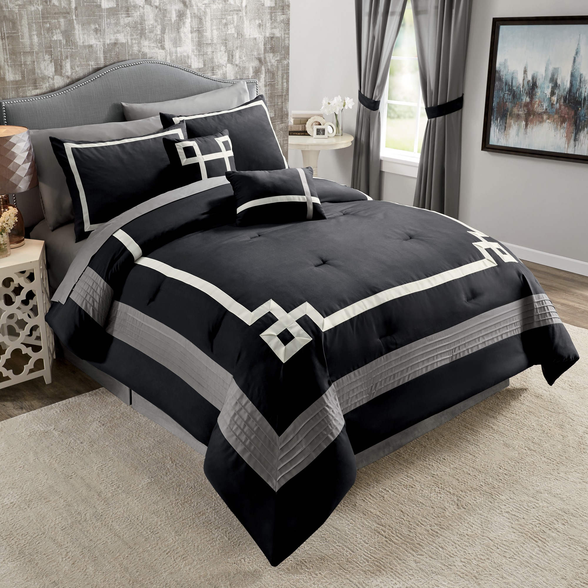 Hotel Complete Bed Set, Pillows and Window Treatments