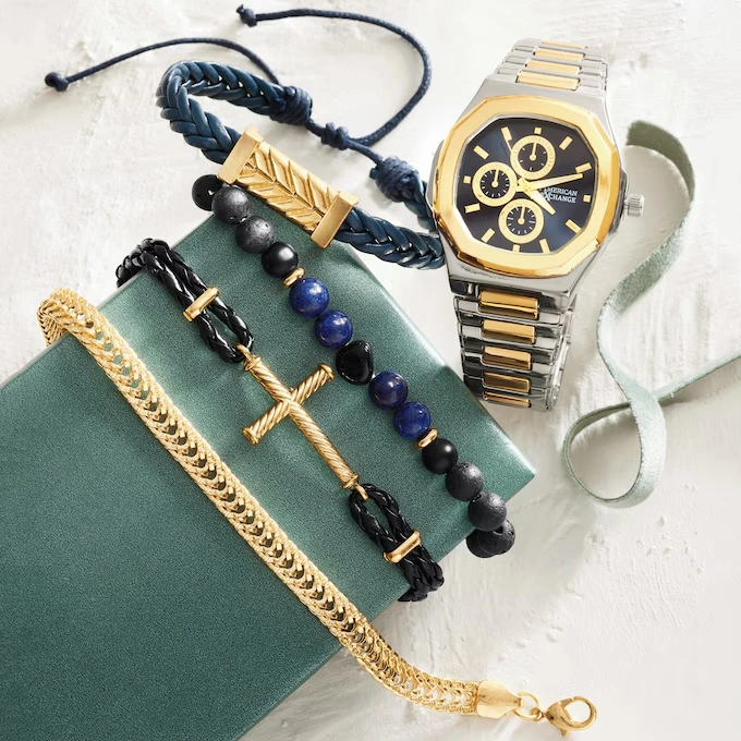 Men’s Two-Tone Watch & 4-Piece Bracelet Set