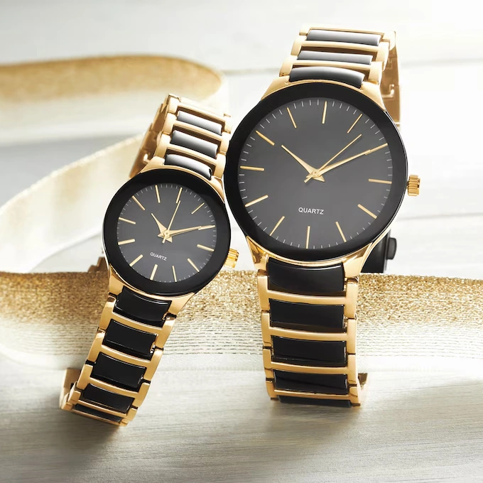 His/Hers Black/Goldtone Watch Set