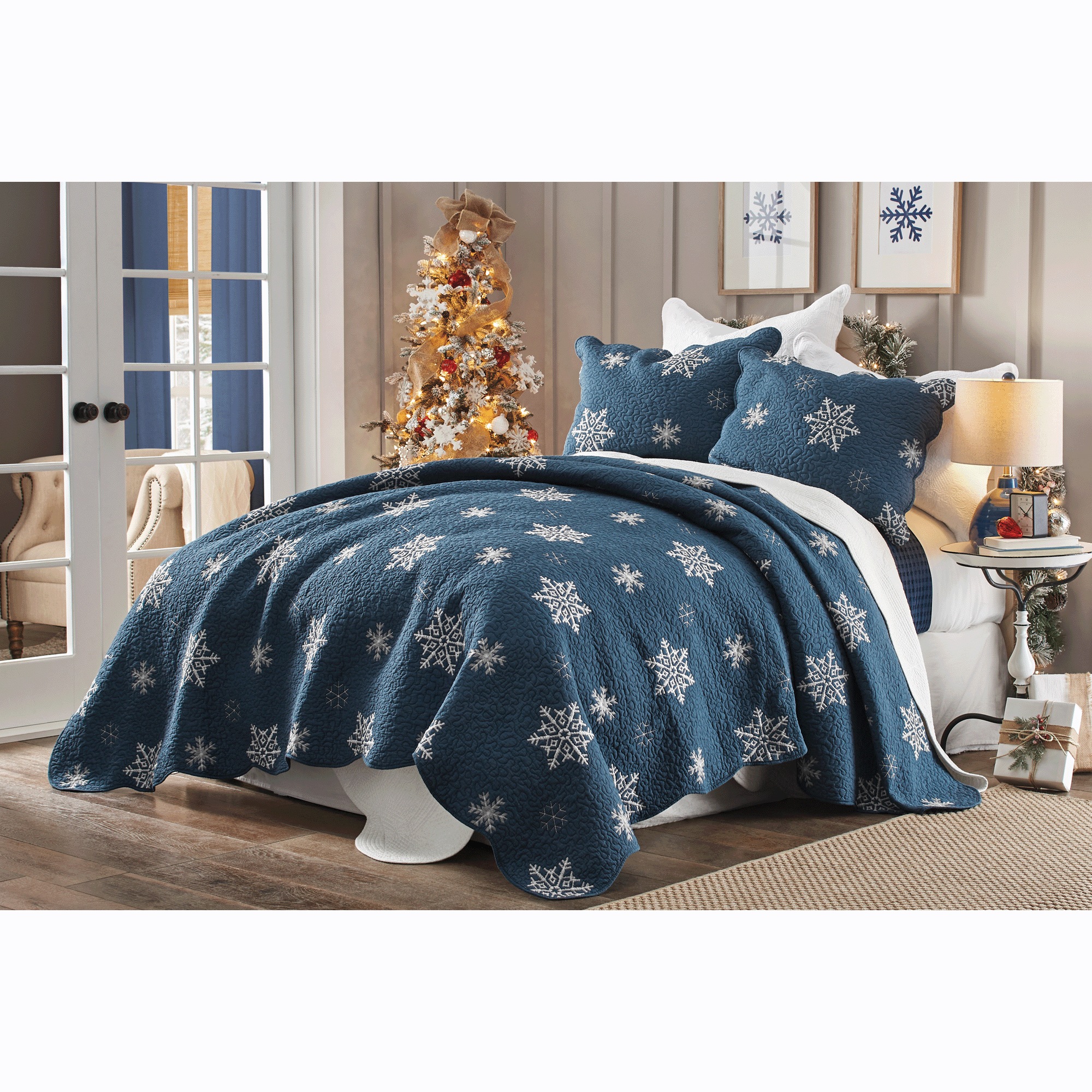 Embroidered Snowflake Quilt and Sham