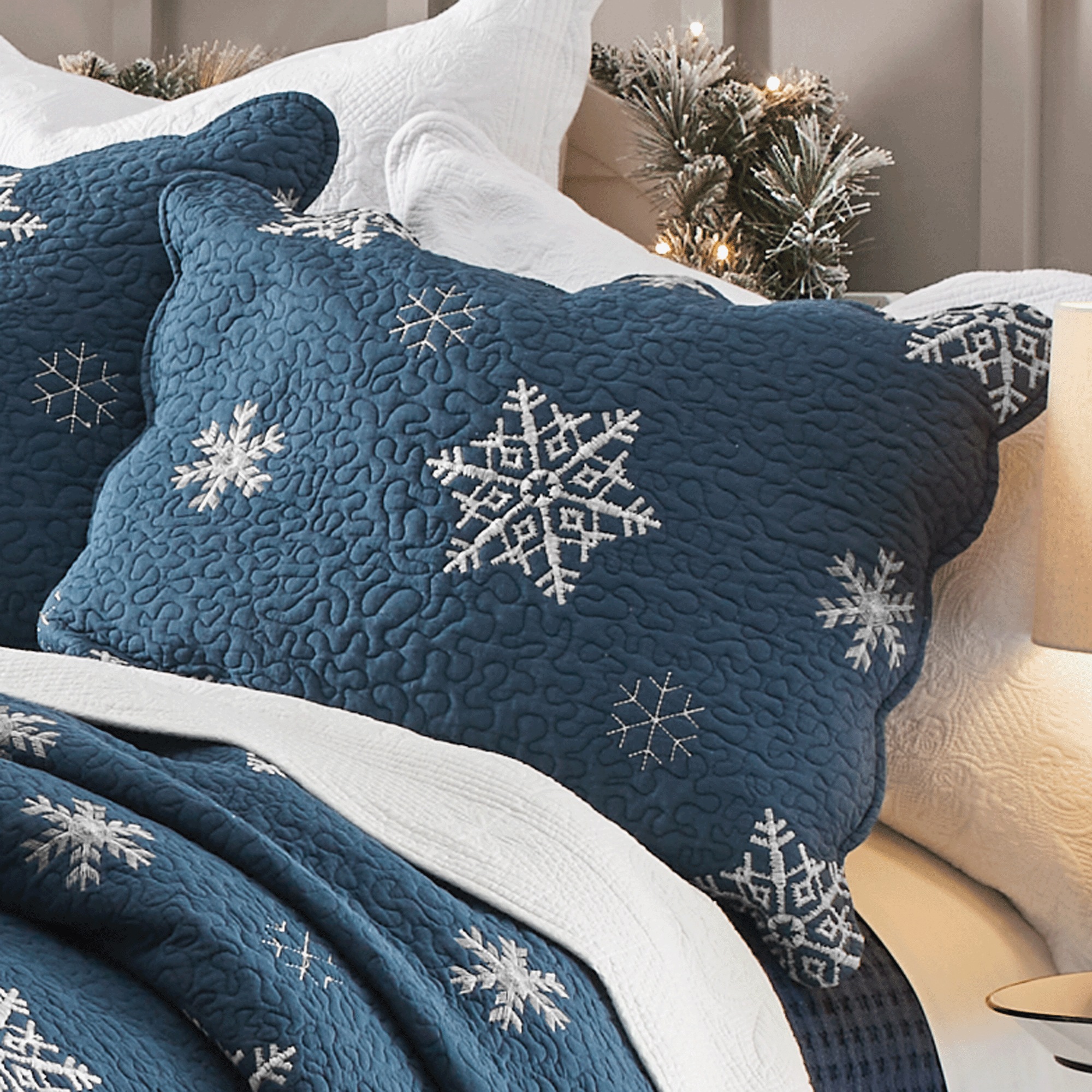 Embroidered Snowflake Quilt and Sham