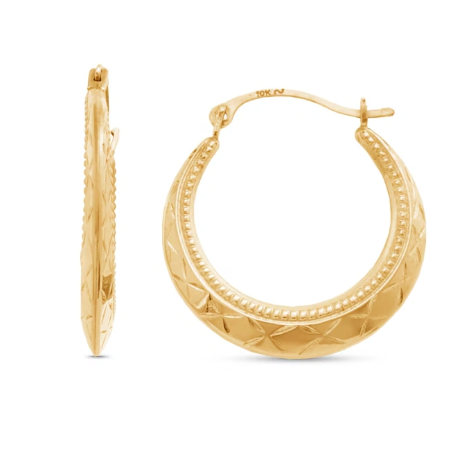 Gold Round Diamond-Cut Hoops