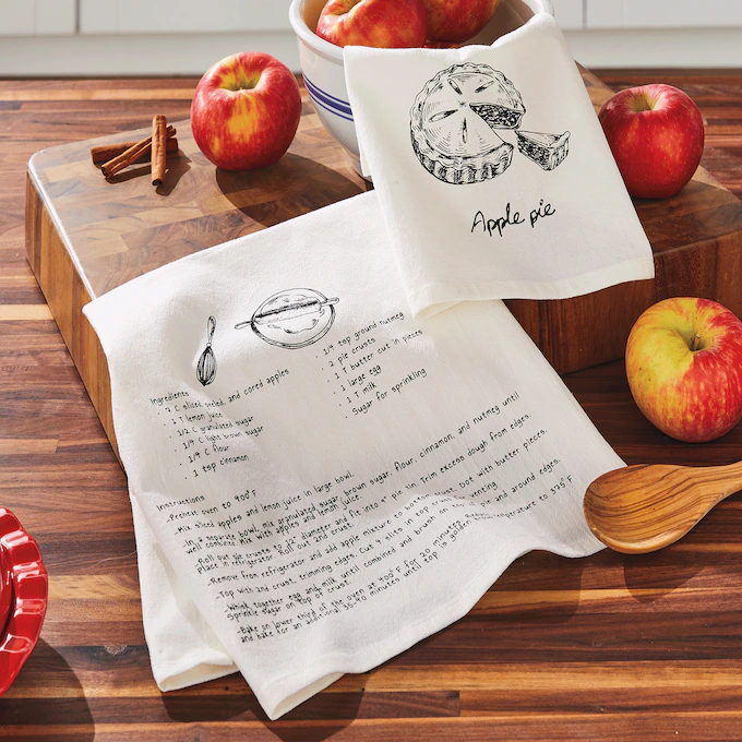 Set of 2 Apple Pie Recipe Kitchen Towels