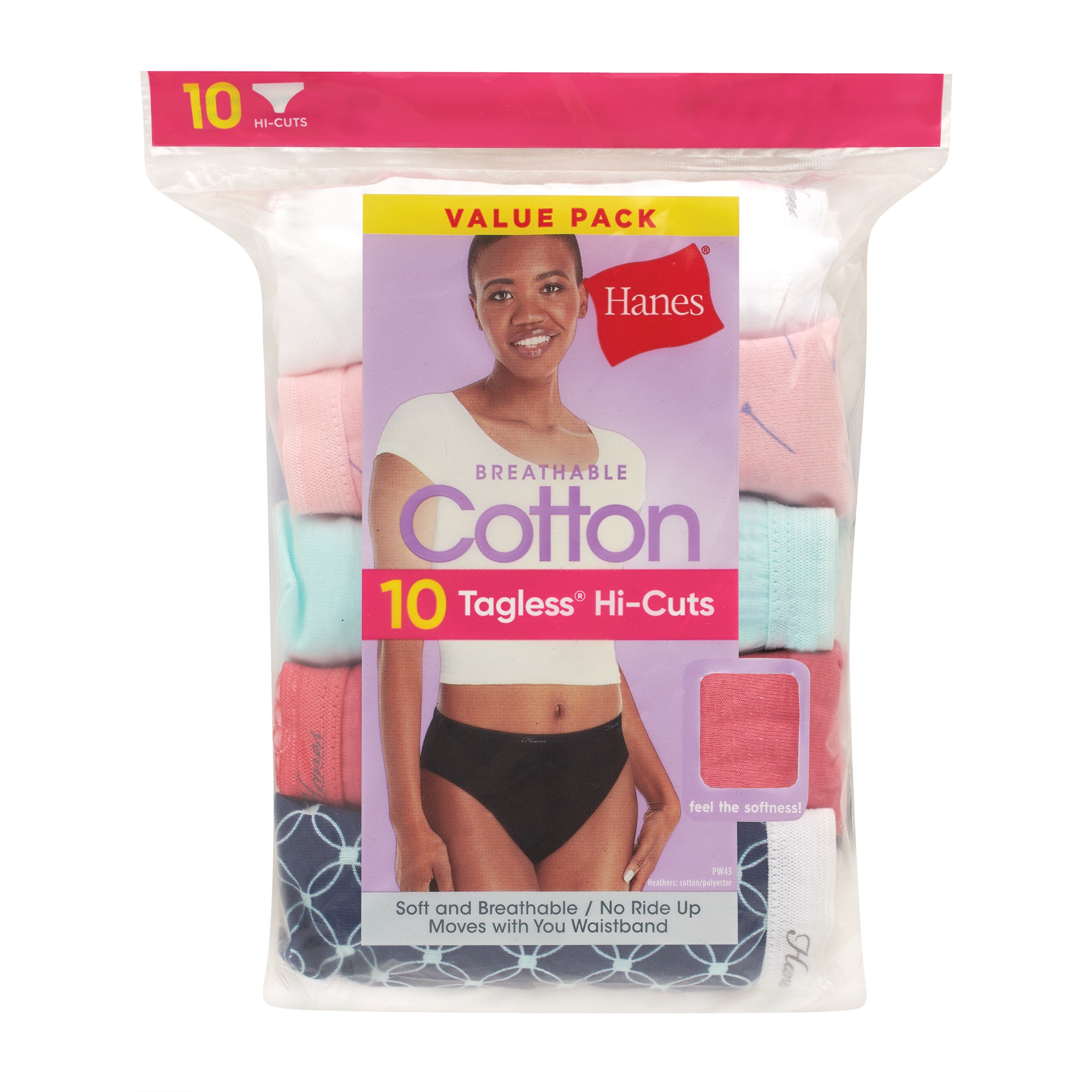 Hanes 10-Pack Hi-Cut Cotton Panty