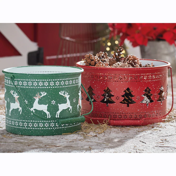 Set of 2 Christmas Buckets 1 Set of 2 Christmas Buckets