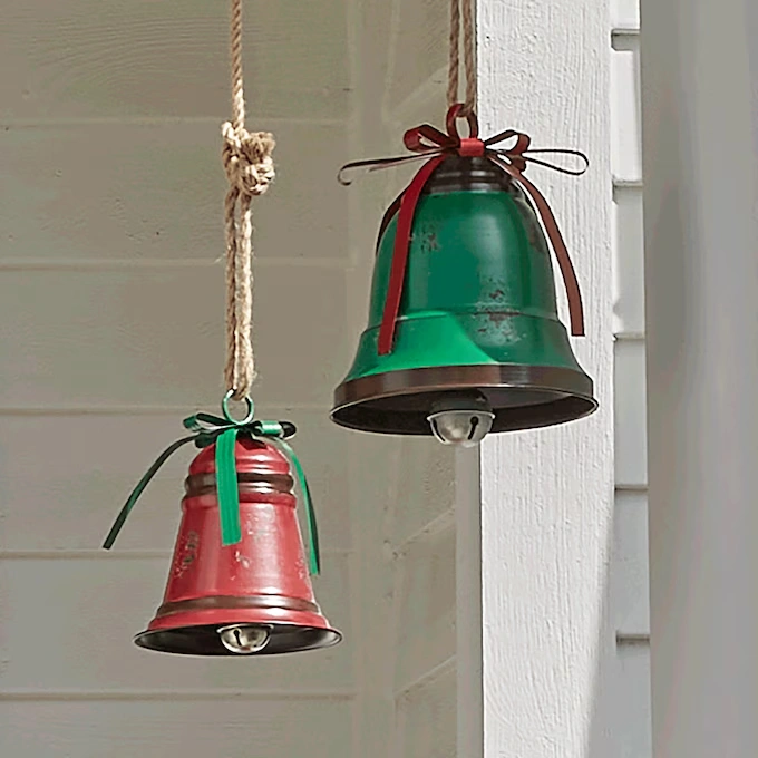 Set of 2 Red and Green Rustic Bells 1 Set of 2 Red and Green Rustic Bells