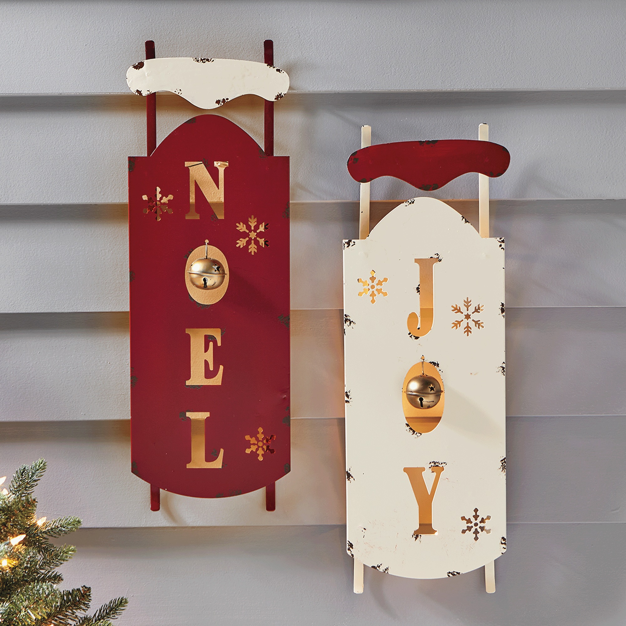 Joy or Noel Lit Sled Porch Sign
