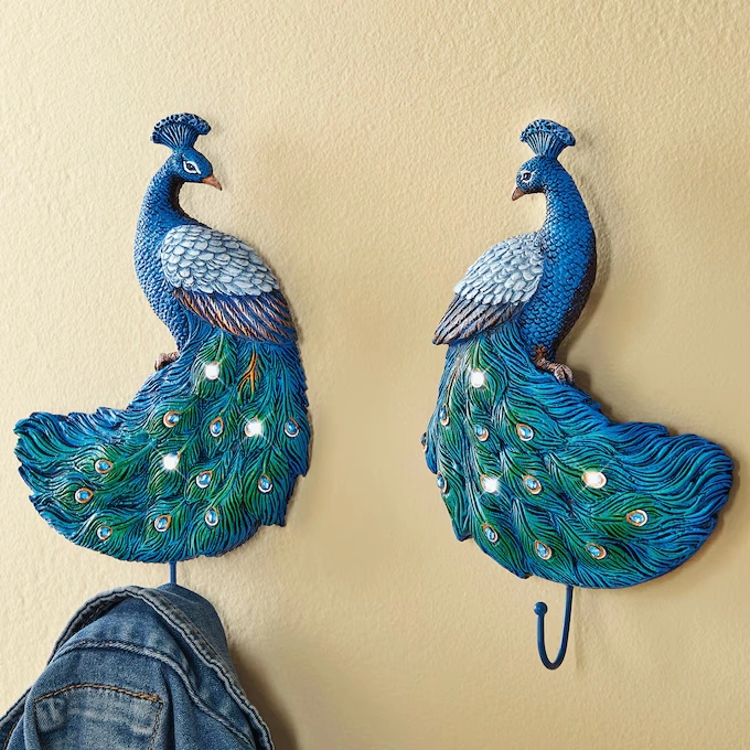 Set of 2 Gem Peacock Wall Hooks