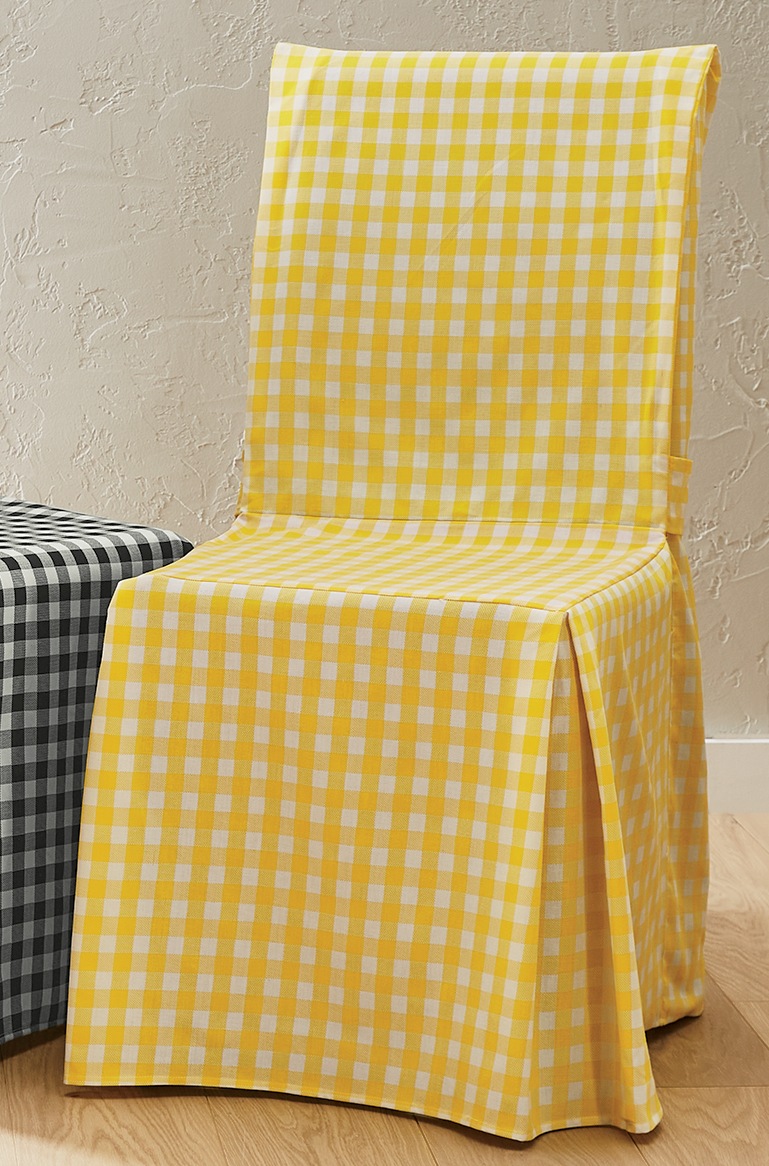 Gingham Check Dining Chair Cover with Ties