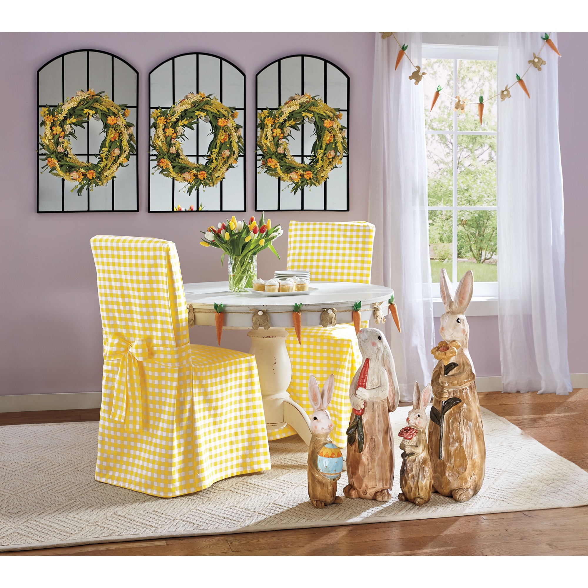Gingham Check Dining Chair Cover with Ties