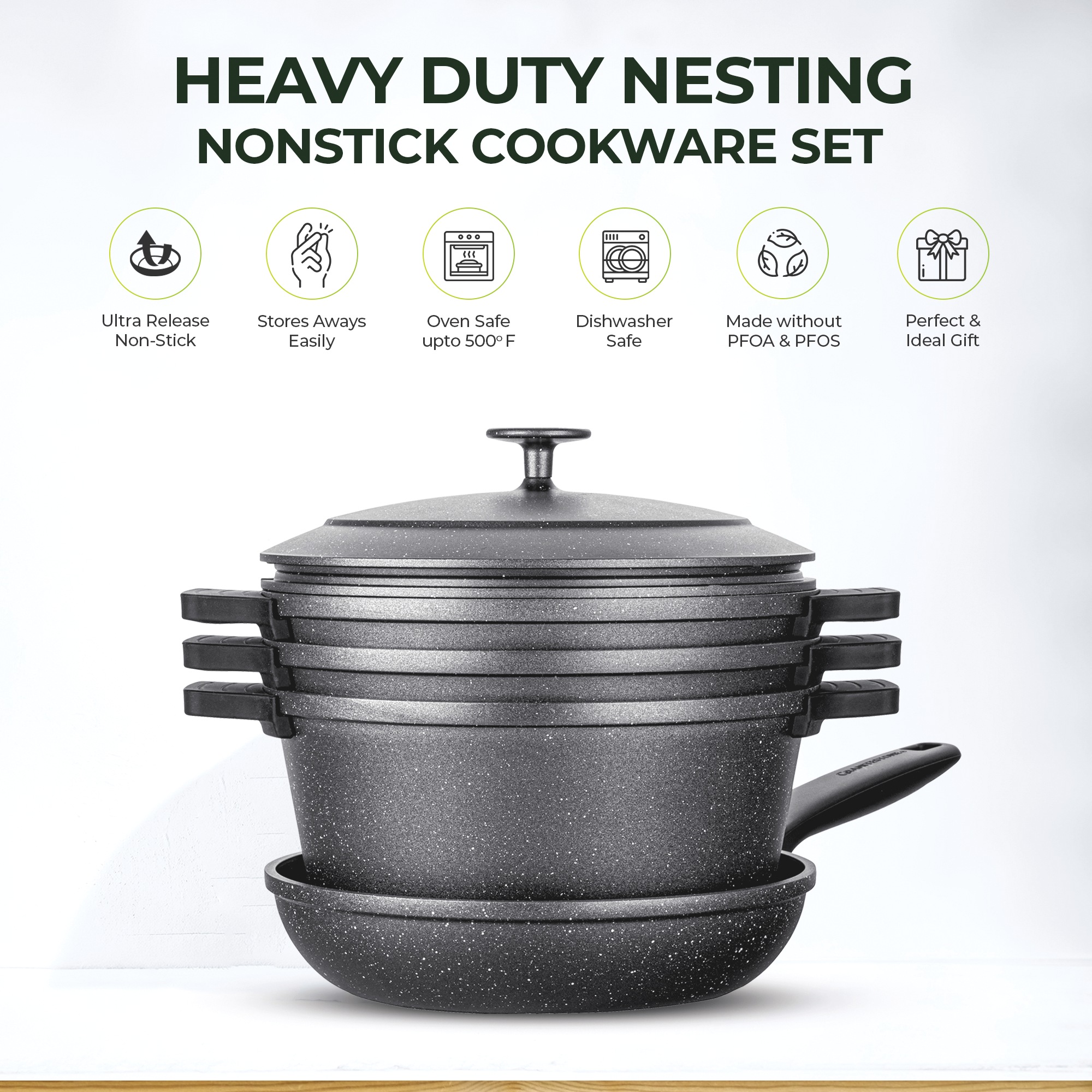 Granitestone 6-Piece Cast Aluminum Stackable Cookware Set