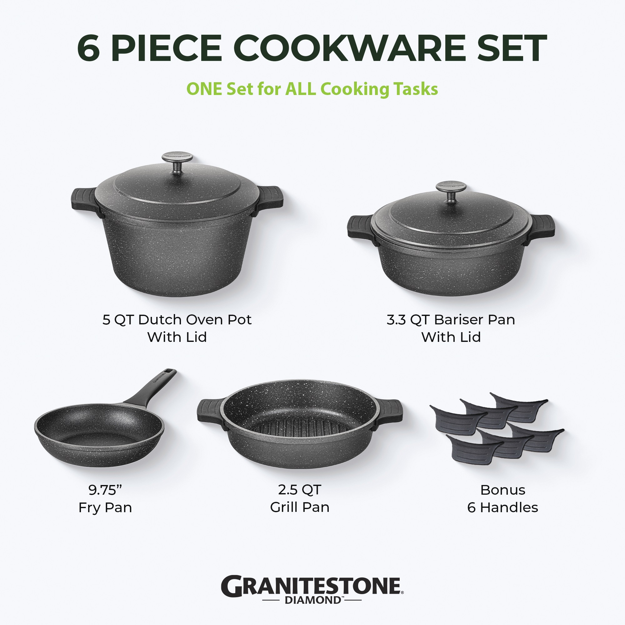 Granitestone 6-Piece Cast Aluminum Stackable Cookware Set