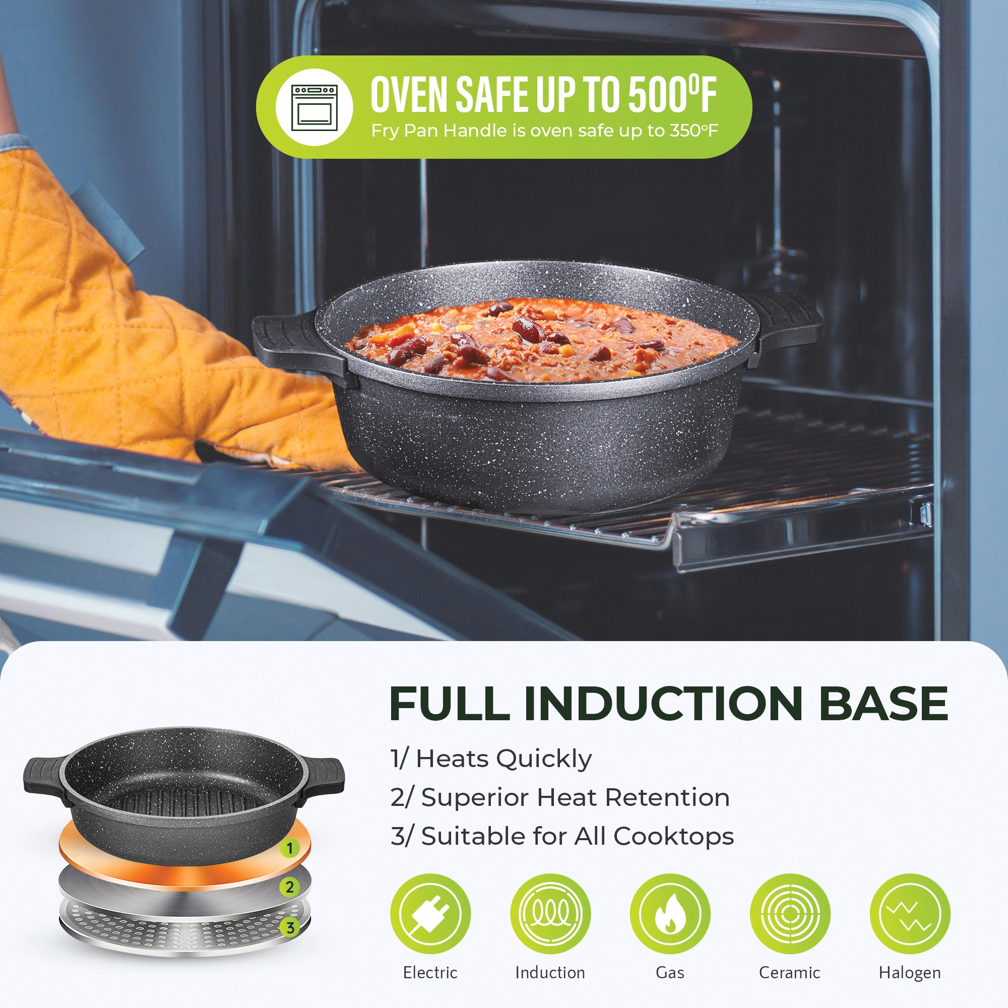 Granitestone 6-Piece Cast Aluminum Stackable Cookware Set
