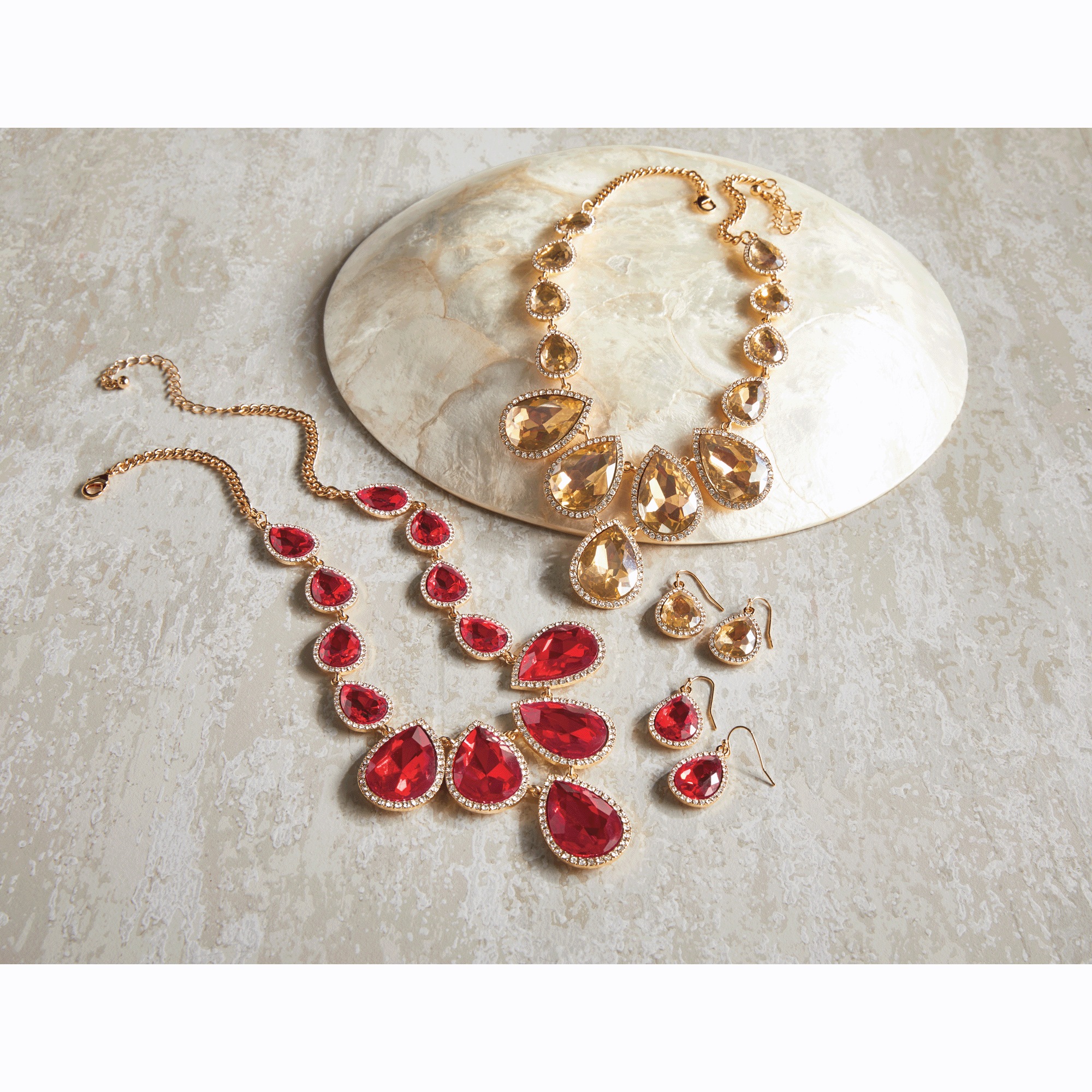 Colored Pear-Cut Crystal Necklace & Earring Set
