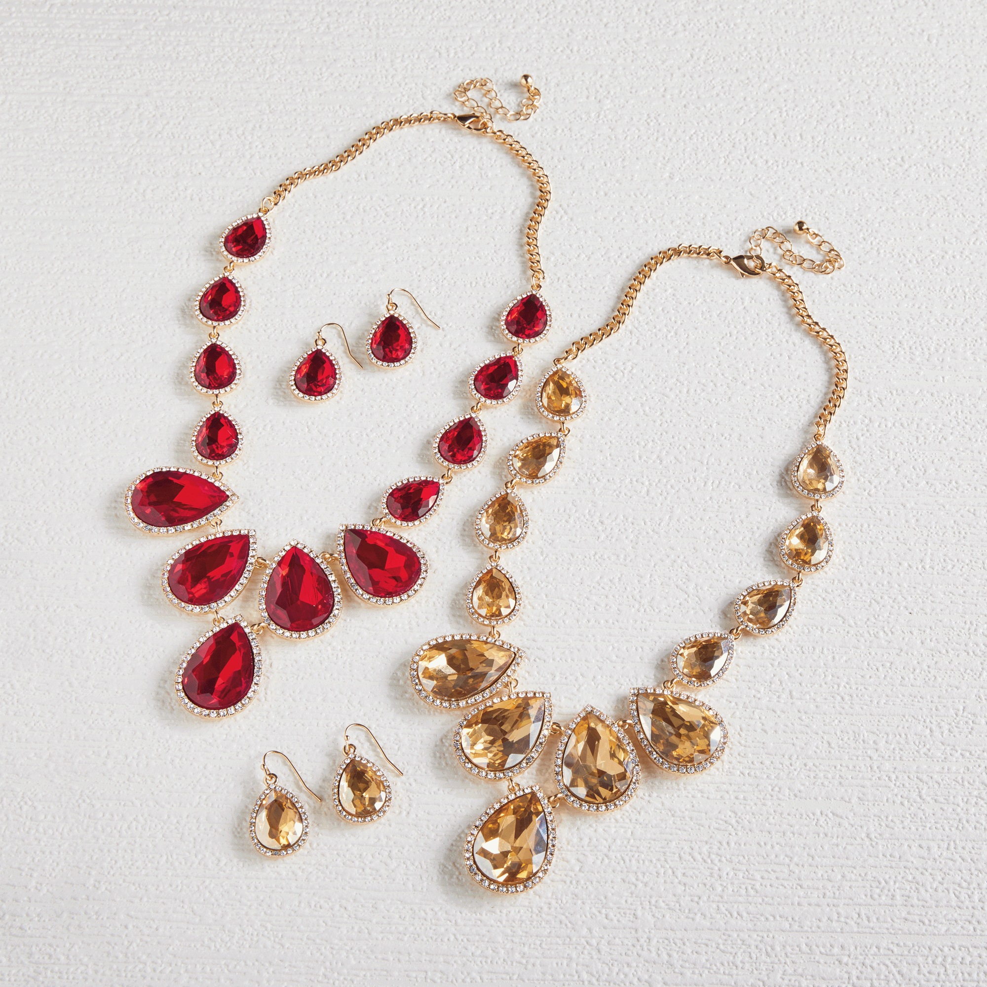 Colored Pear-Cut Crystal Necklace & Earring Set