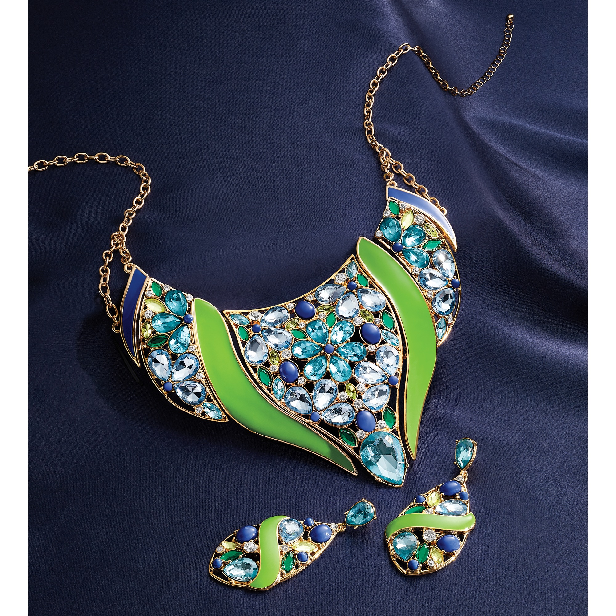 Crystal Floral Enamel Necklace 3 Crystal Floral Enamel Necklace