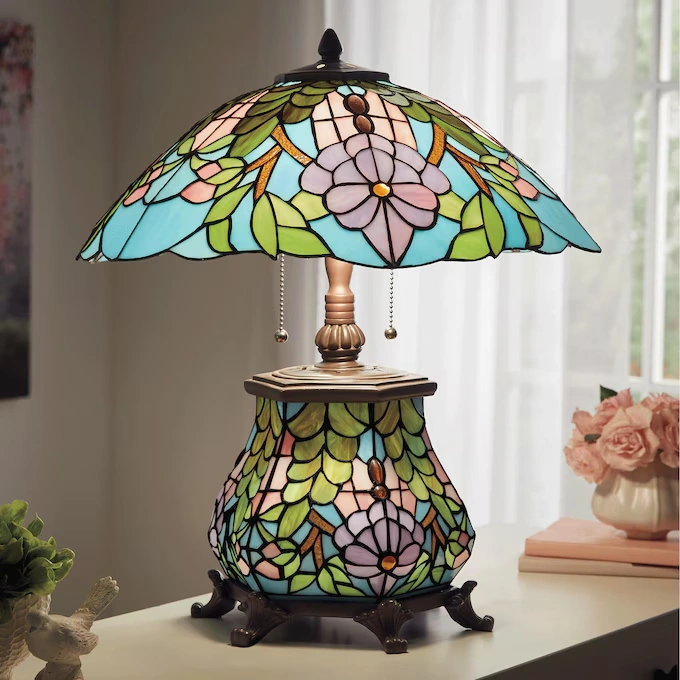 Stained Glass Floral Leaf Double-Lit Lamp