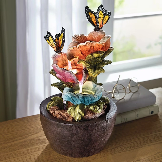 Lit Butterflies and Flowers Fountain
