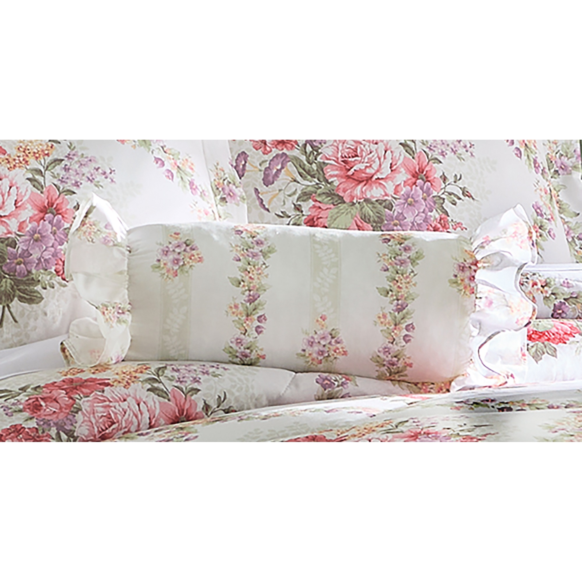 Scarborough Bouquet Comforter Set, Neckroll Pillow and Window Treatments