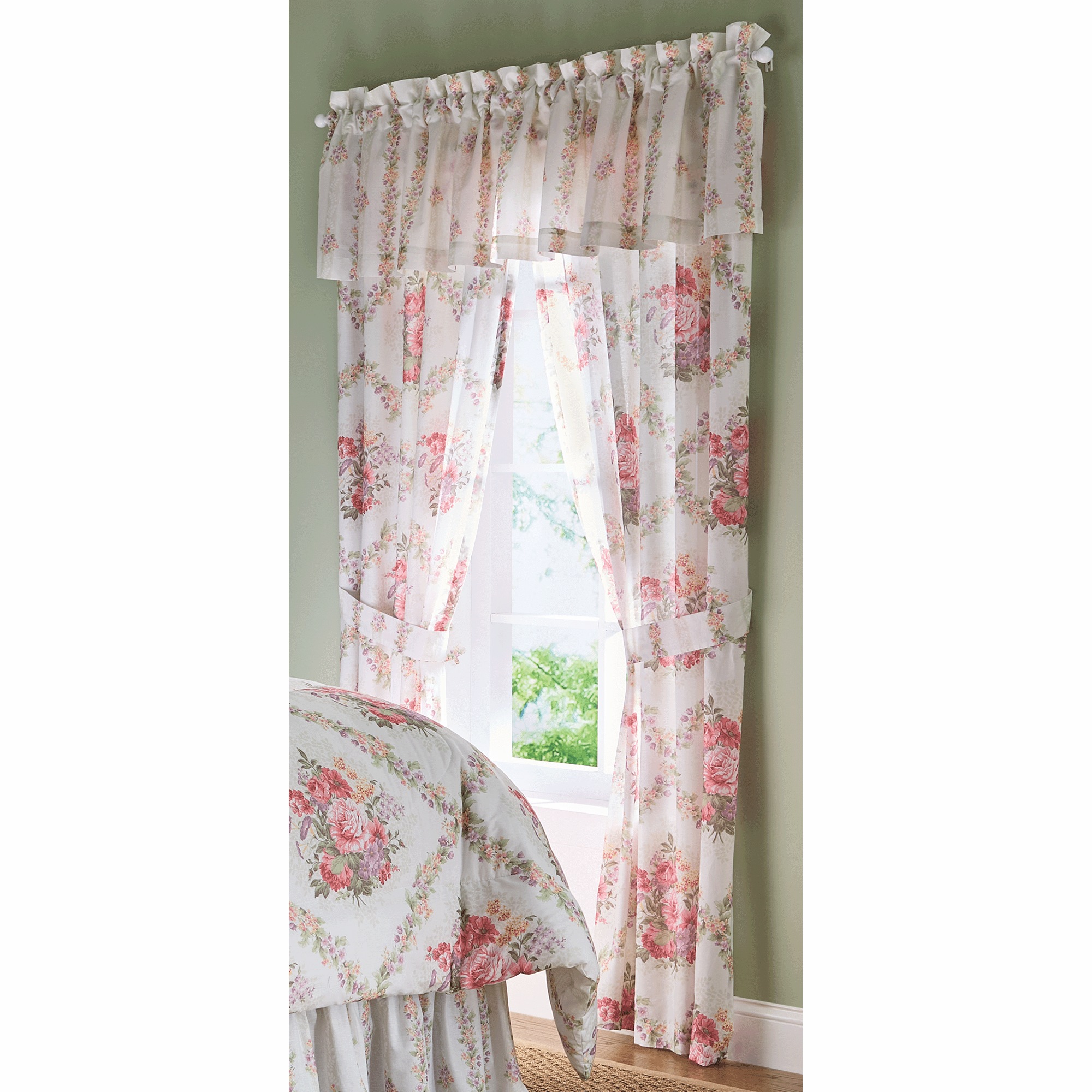 Scarborough Bouquet Comforter Set, Neckroll Pillow and Window Treatments