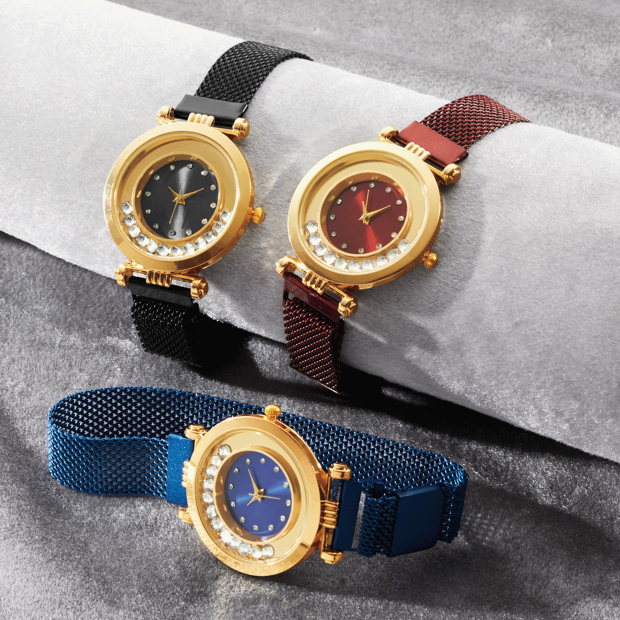 Ladies' Mesh-Strap/Crystal Color Watch