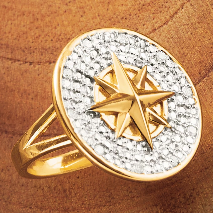 Men's Diamond-Accented Compass Ring